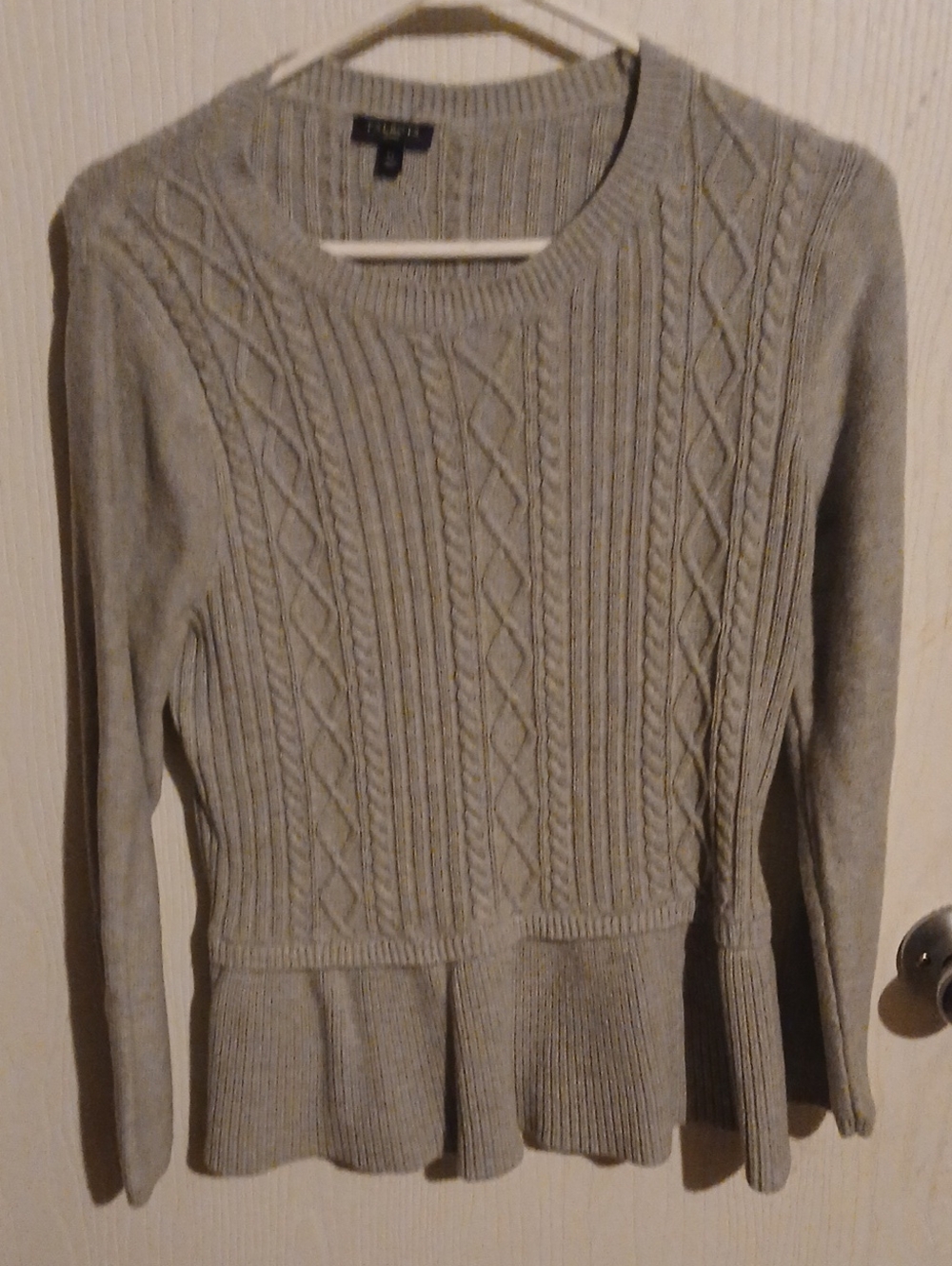 Talbots Light Gray Cable Knit Peplum Crewneck Sweater